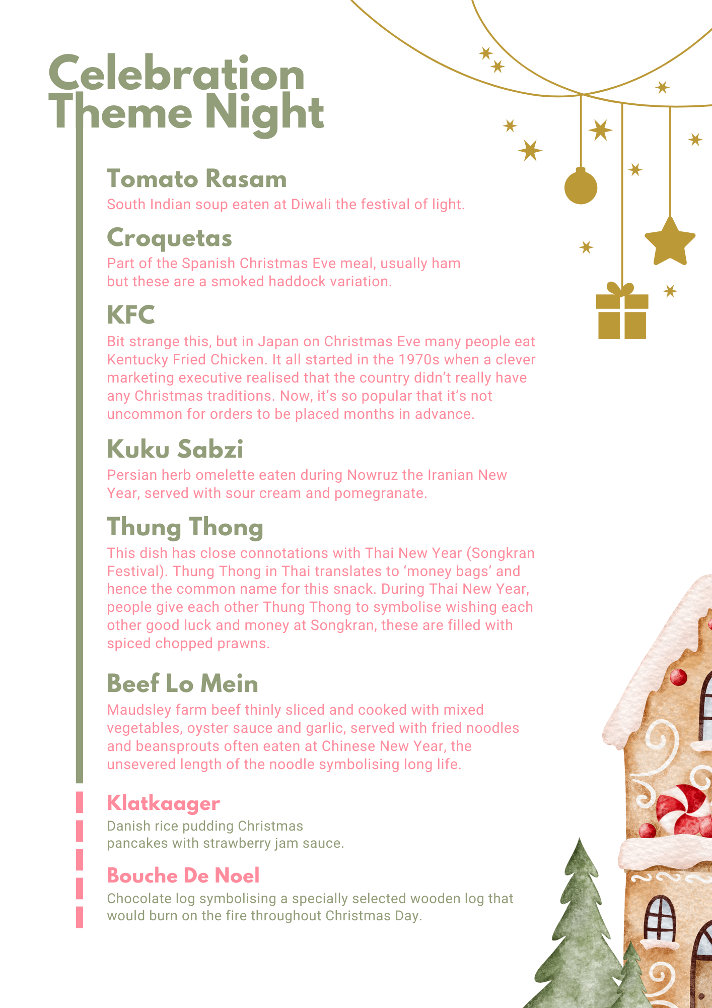 Celebration Theme Night menu