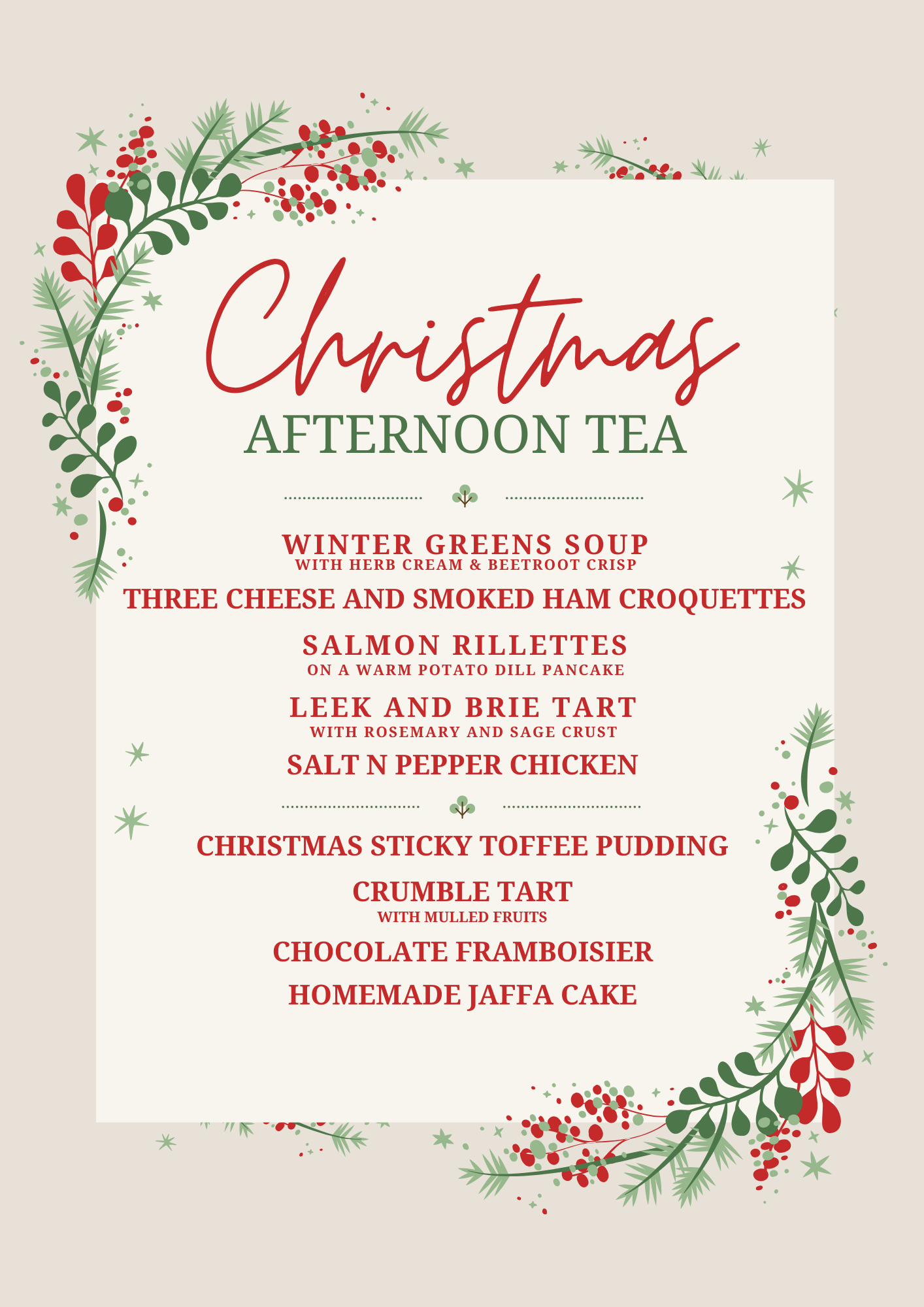 Christmas Afternoon Tea 2025 menu no price